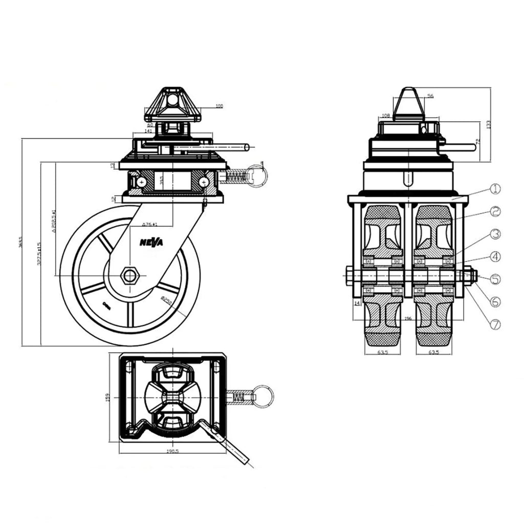 Lenkrollen für Container-Räder, Ø 252 mm – 4er-Set